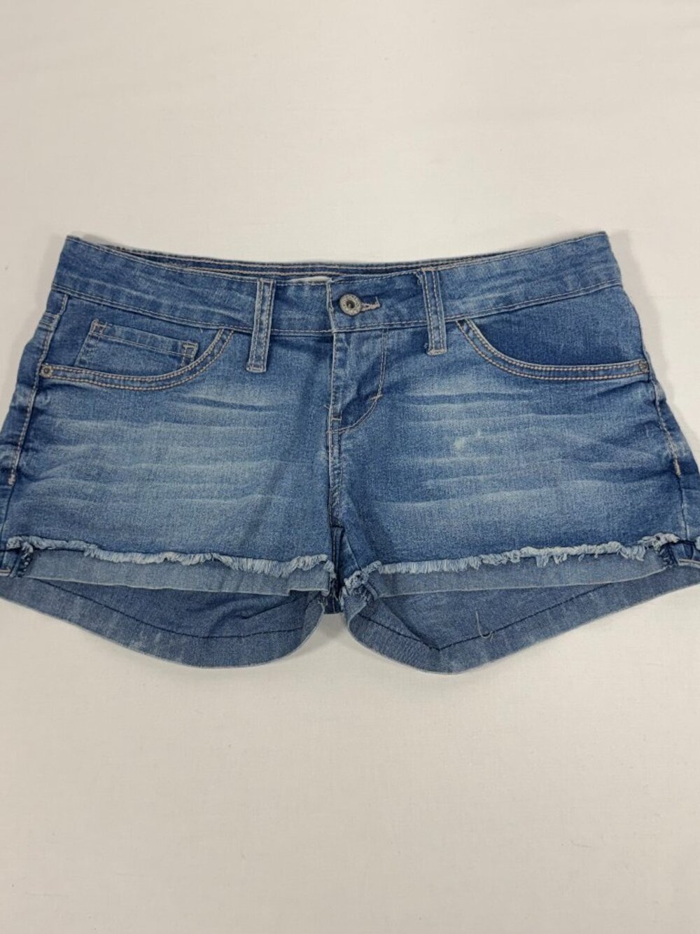 Y2K Levi's Shorty Short Medium Wash Frayed Hem Denim Shorts Size 7